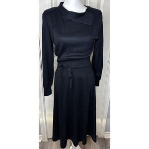Vtg Carol Patterson Melissa Knit Sweater Mid Length Wool Blend Dress‎ Black 10